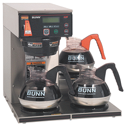Bunn Commercial AXIOM-DV-3 12 Cup Coffee Maker With 3 Lower Warmers Dual Voltage and Plastic Funnel - Stainless